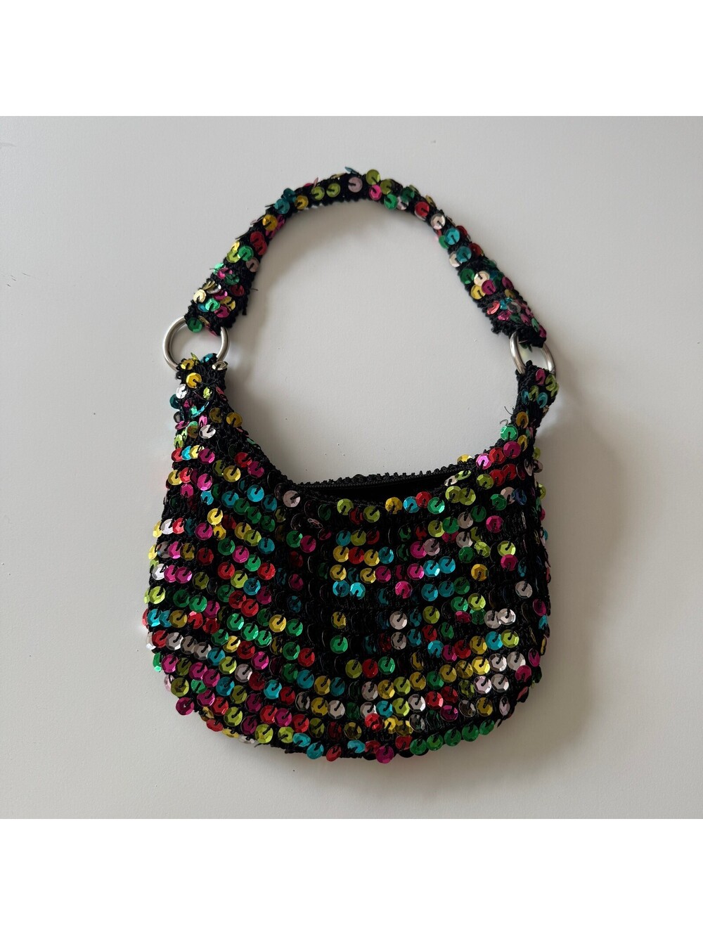 Y2K Beaded Sequin Multicolor FashionExpress Confetti Slouchy Mini Bag Rave